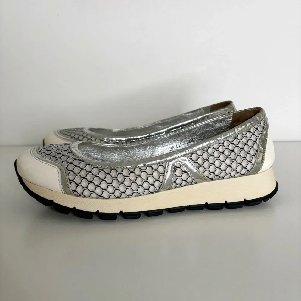 Prada Sport Ballet Shoes Trainers Metallic Mesh Patent Leather Size 36.5 Vintage - Picture 2 of 14